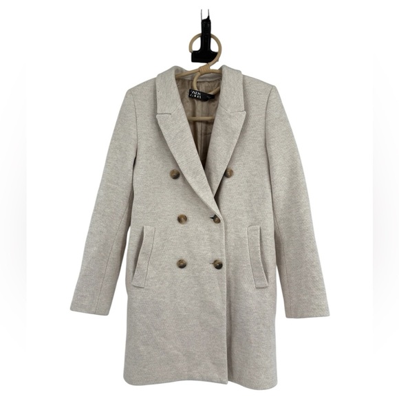 Zara Double Breasted Boucle Neutral Oatmeal Beige Peacoat Jacket Size Womens XS - Picture 14 of 14